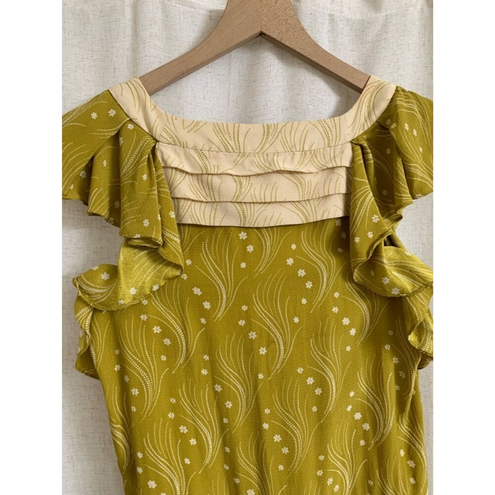 Leifsdottir Anthro 100% Silk Chartreuse Boho Ruffle Trim Women's Top 6 - Picture 7 of 8